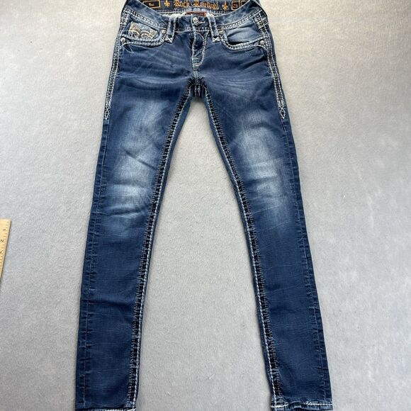ROCK REVIVAL Yui Womens Skinny Jeans Tag Size 26 Low Rise Dark Wash - Picture 3 of 16